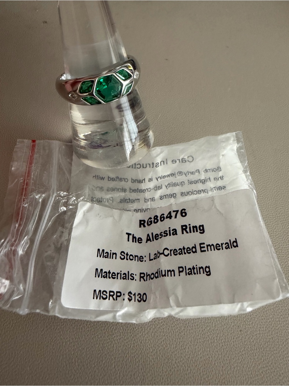 Bomb Party OG Collection Alessia Ring Lab-Created Emerald Rhodium – Size 9